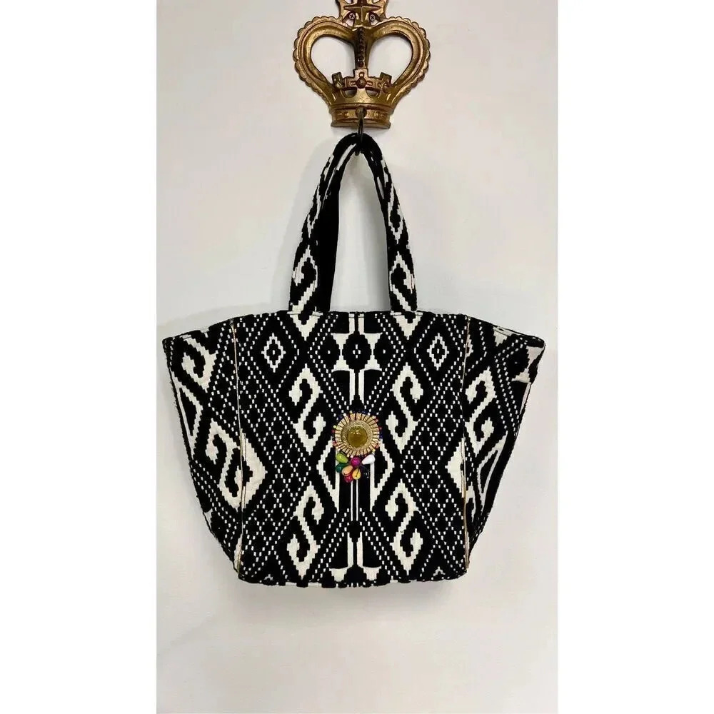 Steve Madden Women's Black & White Argyle‎ Double Handle Lined Zena Tote Bag